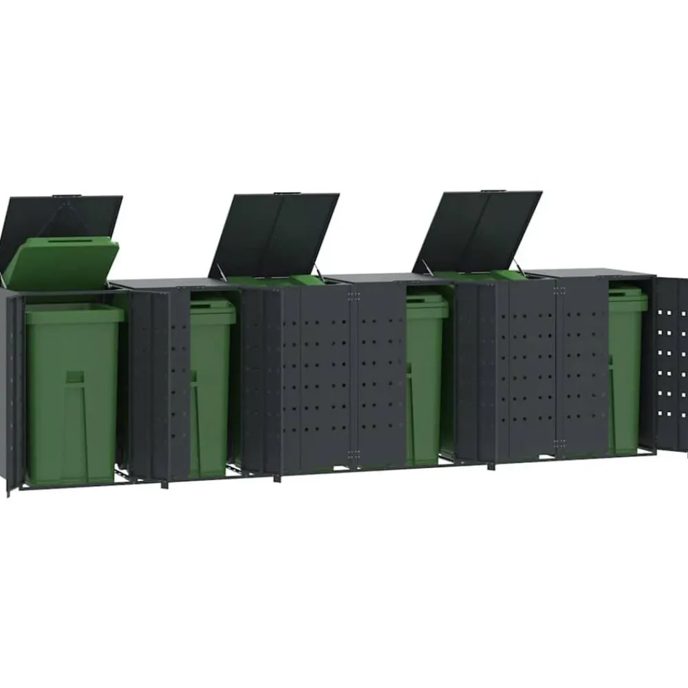 vidaXL Cobertizo para 6 cubos de basura acero 414x79x117 cm Antracita Clearance