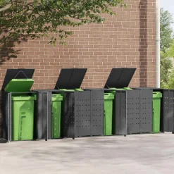 vidaXL Cobertizo para 6 cubos de basura acero 414x79x117 cm Antracita Clearance