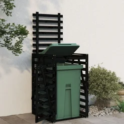 vidaXL Cobertizo para cubos de basura madera 84x90x128,5 cm Pino negro Sale