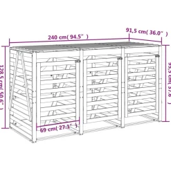 vidaXL Productos Del Hogar-Cobertizo triple para cubos de basura madera maciza