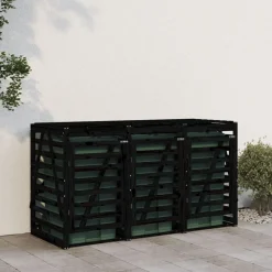 vidaXL Productos Del Hogar-Cobertizo triple para cubos de basura madera maciza