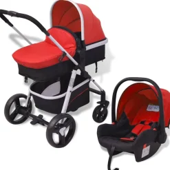 Niños vidaXL Transporte De Bebés-Cochecito de bebé 3 en 1 y negro aluminio