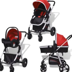 Niños vidaXL Transporte De Bebés-Cochecito de bebé 3 en 1 y negro aluminio