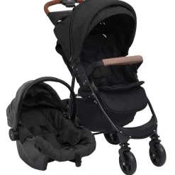 Niños vidaXL Transporte De Bebés-Cochecito de bebé 3 en 1 de acero gris