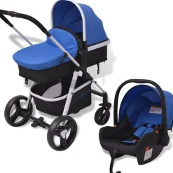 Niños vidaXL Transporte De Bebés-Cochecito de bebé 3 en 1 y negro aluminio