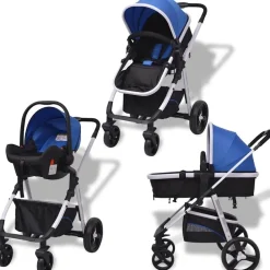 Niños vidaXL Transporte De Bebés-Cochecito de bebé 3 en 1 y negro aluminio