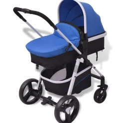 Niños vidaXL Transporte De Bebés-Cochecito de bebé 3 en 1 y negro aluminio