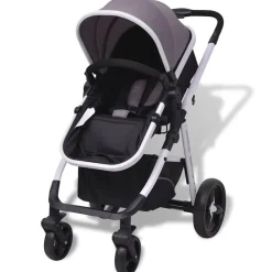 Niños vidaXL Transporte De Bebés-Cochecito de bebé 3 en 1 y negro aluminio
