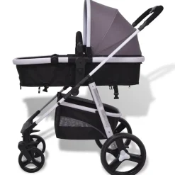 Niños vidaXL Transporte De Bebés-Cochecito de bebé 3 en 1 y negro aluminio