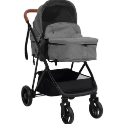 vidaXL Cochecito de bebé 3 en 1 de acero y negro Gris claro Clearance