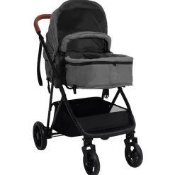 vidaXL Cochecito de bebé 3 en 1 de acero y negro Gris claro Clearance