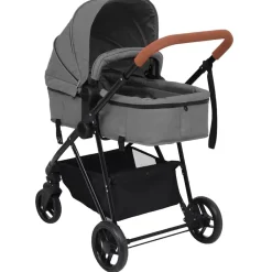vidaXL Cochecito de bebé 3 en 1 de acero y negro Gris claro Clearance