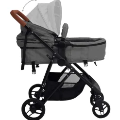 vidaXL Cochecito de bebé 3 en 1 de acero y negro Gris claro Clearance