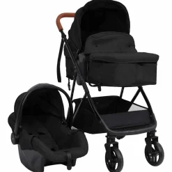 vidaXL Cochecito de bebé 3 en 1 de acero gris y negro Antracita Outlet