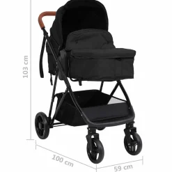 vidaXL Cochecito de bebé 3 en 1 de acero gris y negro Antracita Outlet