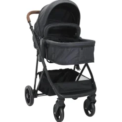Niños vidaXL Transporte De Bebés-Cochecito de bebé 2 en 1 de acero gris y negro