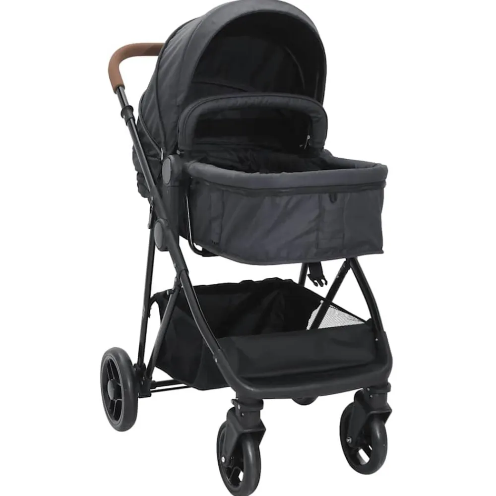 Niños vidaXL Transporte De Bebés-Cochecito de bebé 2 en 1 de acero gris y negro