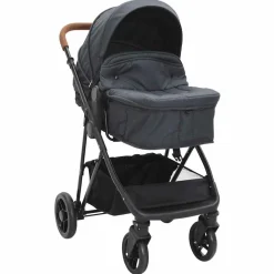 Niños vidaXL Transporte De Bebés-Cochecito de bebé 2 en 1 de acero gris y negro