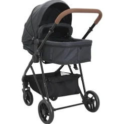 Niños vidaXL Transporte De Bebés-Cochecito de bebé 2 en 1 de acero gris y negro