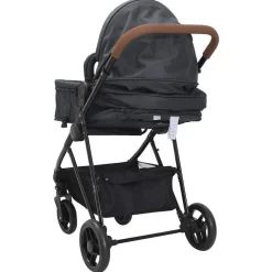Niños vidaXL Transporte De Bebés-Cochecito de bebé 2 en 1 de acero gris y negro