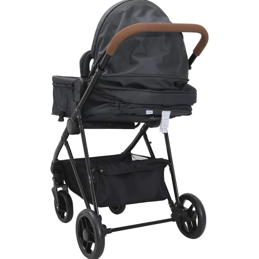 Niños vidaXL Transporte De Bebés-Cochecito de bebé 2 en 1 de acero gris y negro