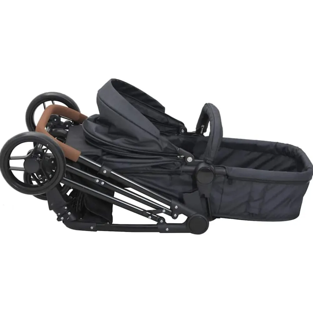Niños vidaXL Transporte De Bebés-Cochecito de bebé 2 en 1 de acero gris y negro