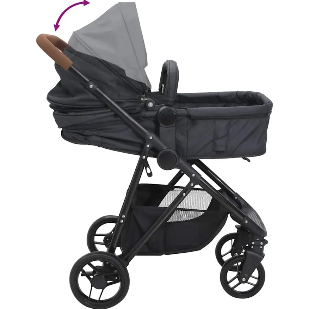 Niños vidaXL Transporte De Bebés-Cochecito de bebé 2 en 1 de acero gris y negro