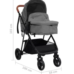 Niños vidaXL Transporte De Bebés-Cochecito de bebés 2 en 1 de acero y negro