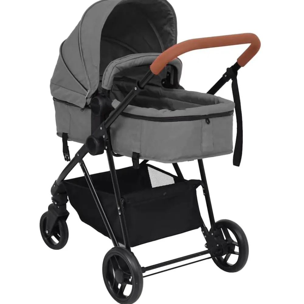 Niños vidaXL Transporte De Bebés-Cochecito de bebés 2 en 1 de acero y negro