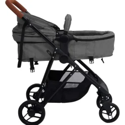 Niños vidaXL Transporte De Bebés-Cochecito de bebés 2 en 1 de acero y negro