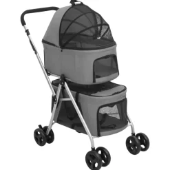 vidaXL Cochecito doble de perros plegable tela oxford 83x48x97cm Gris Clearance