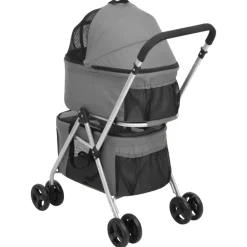 vidaXL Cochecito doble de perros plegable tela oxford 83x48x97cm Gris Clearance