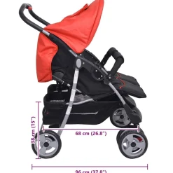 vidaXL Cochecito gemelar de acero y negro Rojo New