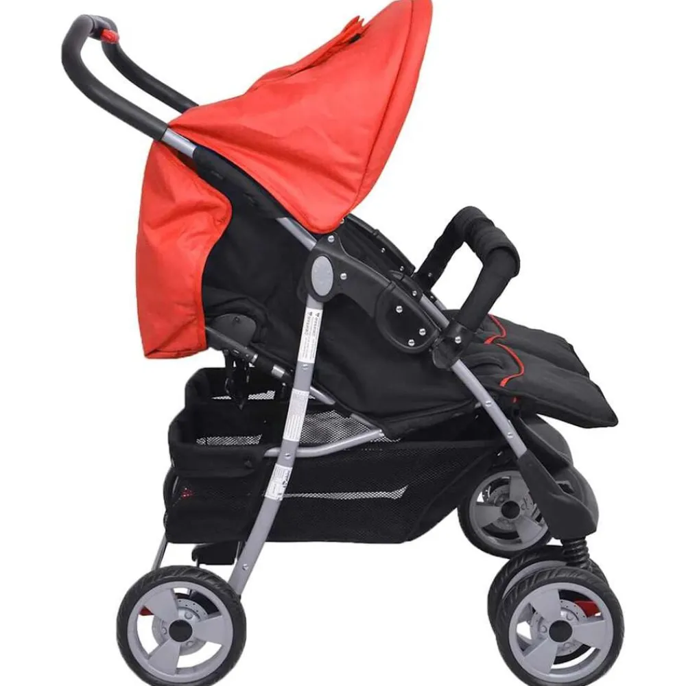 vidaXL Cochecito gemelar de acero y negro Rojo New