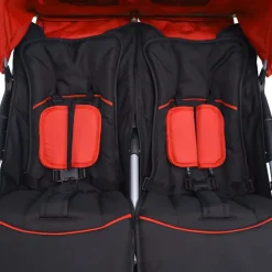 vidaXL Cochecito gemelar de acero y negro Rojo New