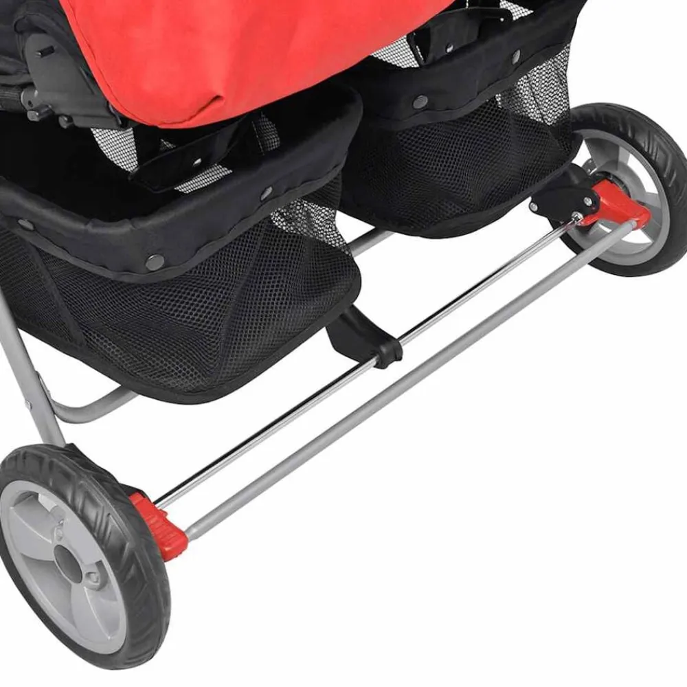 vidaXL Cochecito gemelar de acero y negro Rojo New