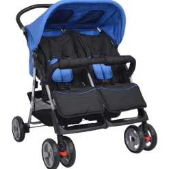 vidaXL Cochecito gemelar de acero y negro Azul