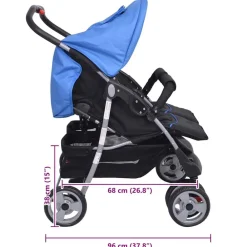 vidaXL Cochecito gemelar de acero y negro Azul