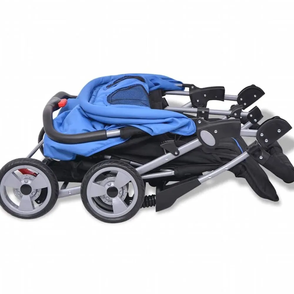 vidaXL Cochecito gemelar de acero y negro Azul
