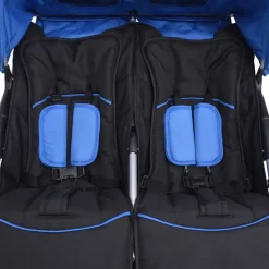 vidaXL Cochecito gemelar de acero y negro Azul