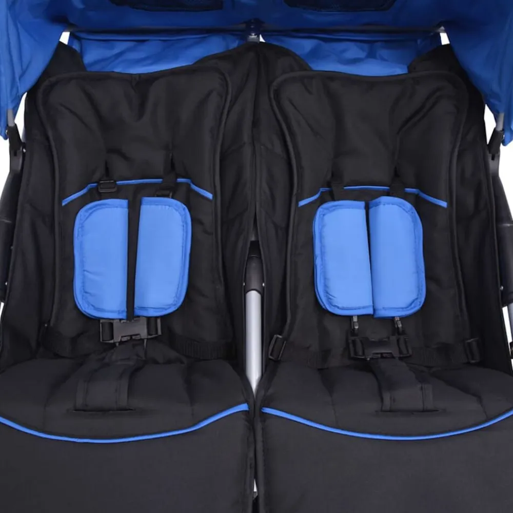 vidaXL Cochecito gemelar de acero y negro Azul