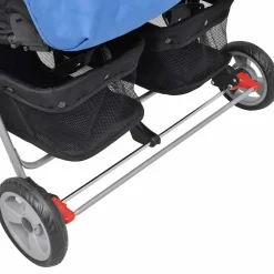 vidaXL Cochecito gemelar de acero y negro Azul