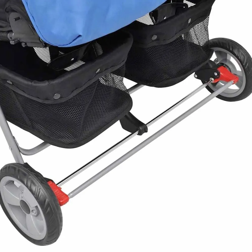 vidaXL Cochecito gemelar de acero y negro Azul