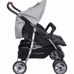 vidaXL Cochecito gemelar de acero y negro Gris Hot