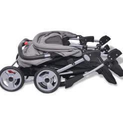 vidaXL Cochecito gemelar de acero y negro Gris Hot