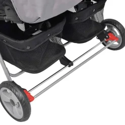 vidaXL Cochecito gemelar de acero y negro Gris Hot