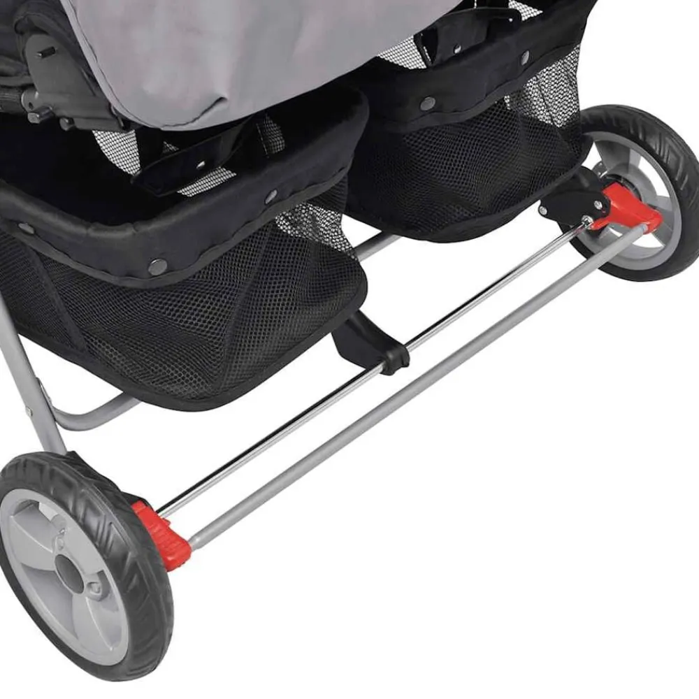 vidaXL Cochecito gemelar de acero y negro Gris Hot