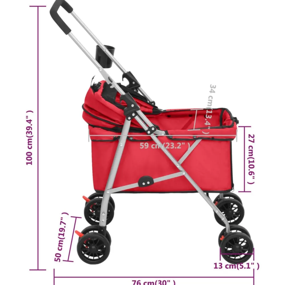 vidaXL Productos Para Mascotas-Cochecito para perros plegable tela oxford 76x50x100 cm