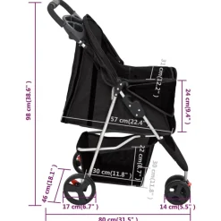 vidaXL Productos Para Mascotas-Cochecito para perros plegable tela oxford 80x46x98 cm