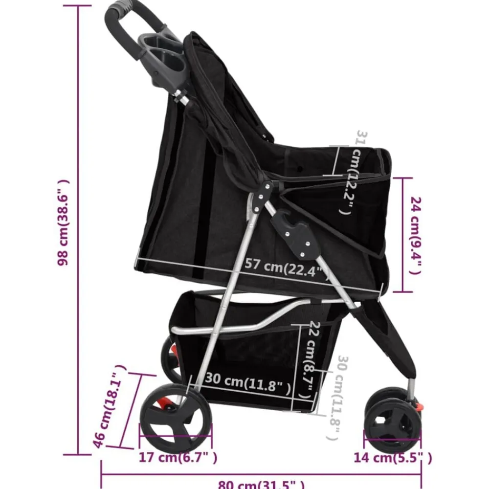vidaXL Productos Para Mascotas-Cochecito para perros plegable tela oxford 80x46x98 cm